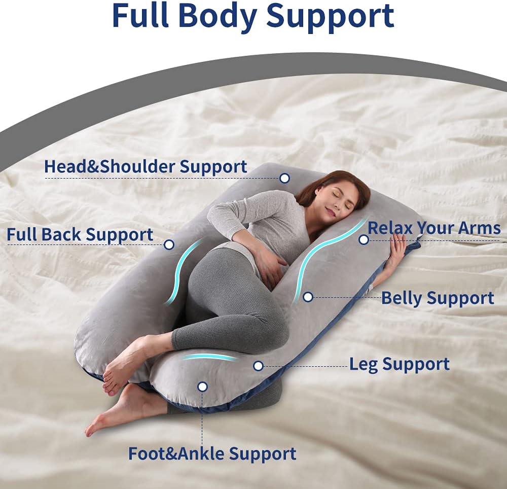 Wndy's Dream Pregnancy Pillow U-Shape, Full Body Pillow Maternity Pillow with 2 Removable Velvet Cover, 58inch, Support for Back, Hips, Legs, Belly(Blue+Grey): Kitchen & Dining