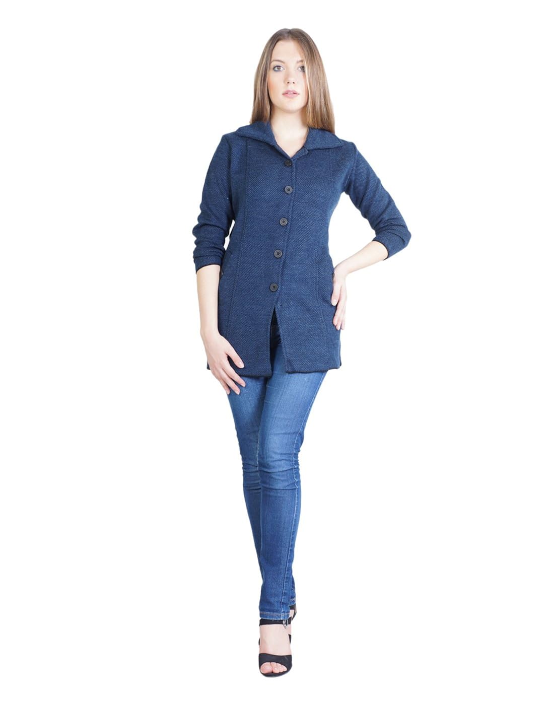 montrex acro wool winter long coat for women, girls (blue)