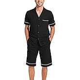 COLORFULLEAF Men's 100% Cotton Short Sleeve Pajama Sets Button Down Notched Collar Sleepwear Soft Lounge Pjs with Pockets
