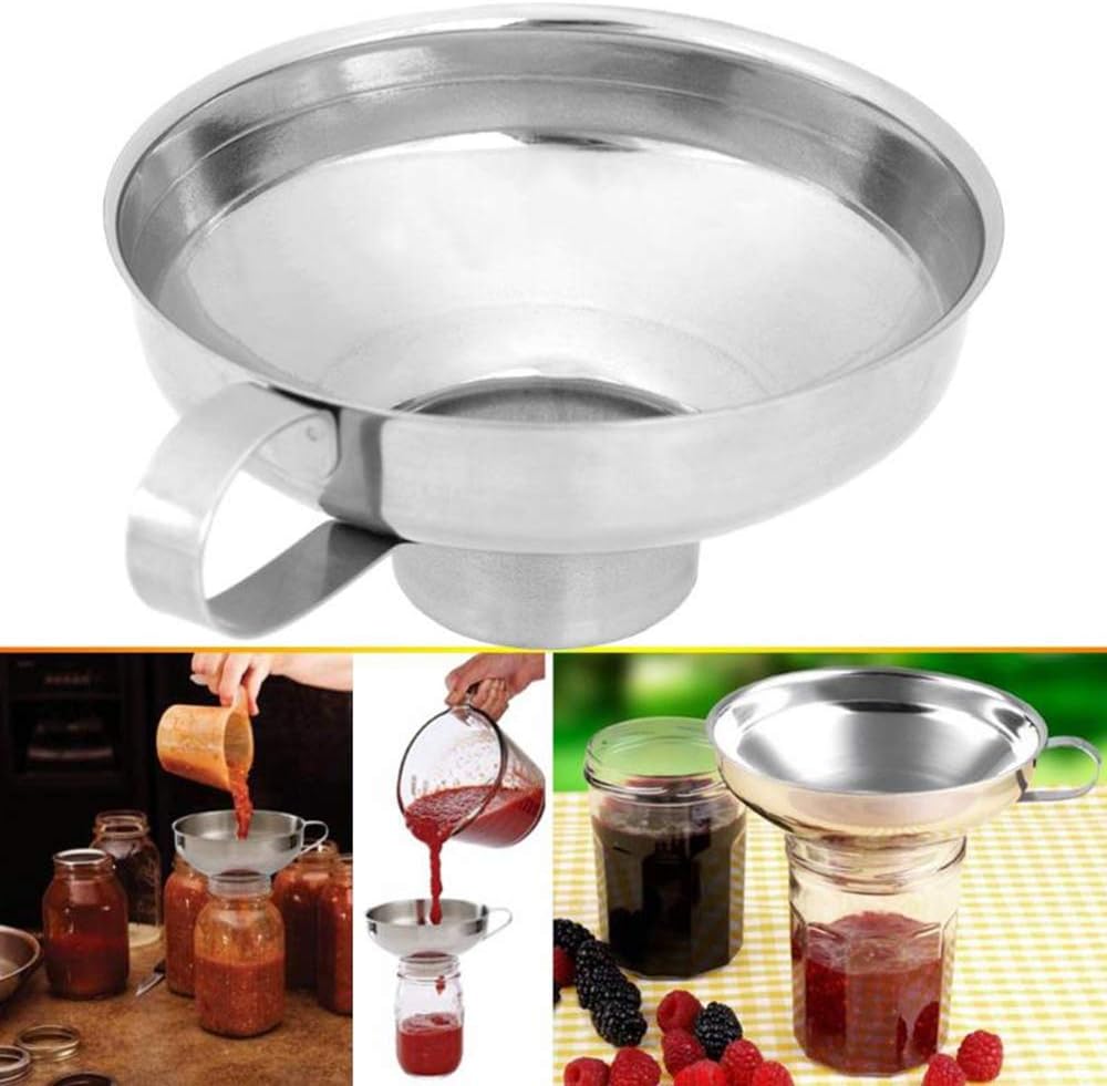 Stainless Steel Canning Funnel,Jam Funnel for Mason Jar with Handle for Regular and Wide Mouth Jars Metal Funnels-L