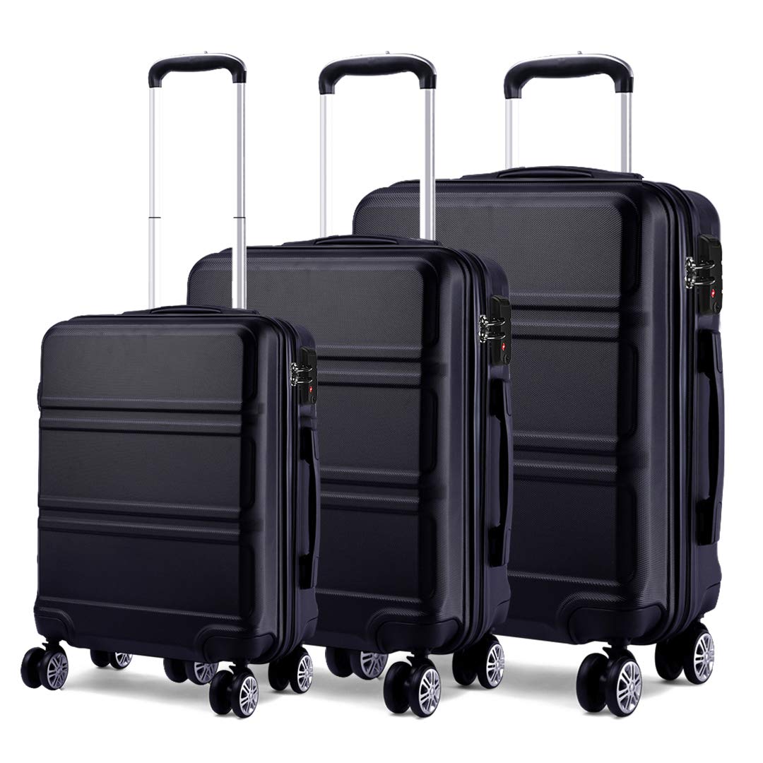 Kono Luggage Sets of 3 Piece Lightweight 4 Spinner Wheels Hard Shell Trolley Case 20"/24"/28" (Black Set) — image 1