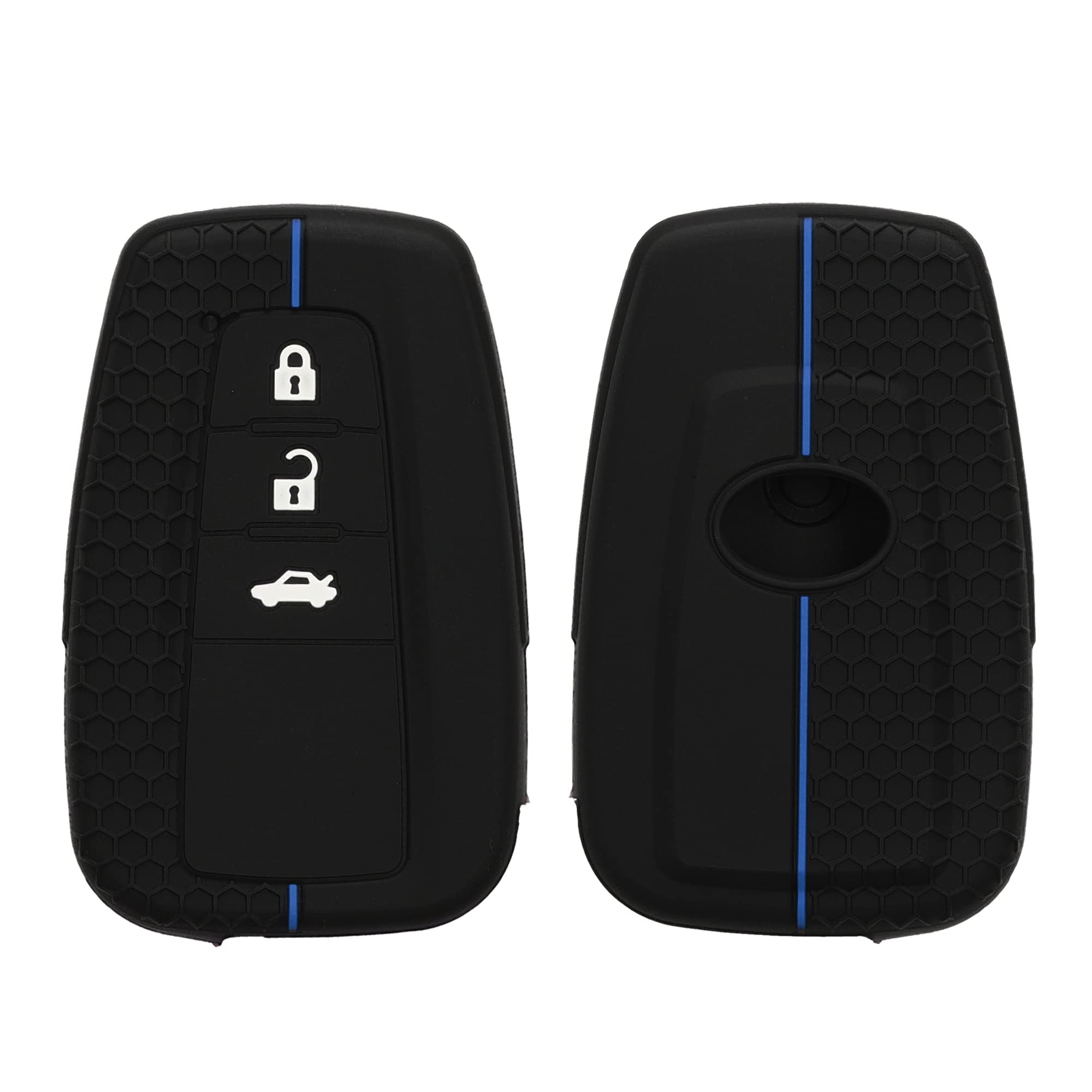 kwmobile Car Key Cover Compatible with Toyota 3 Button RAV4 CHR Corolla 2021 Yaris Hilux Key Cover - Silicone Protective Car Key Fob Case - Black/Blue