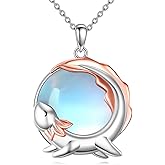 AINFQY Axolotl Necklace for Women 925 Sterling Silver Moonstone Pendant Necklace Cute Axolotl Jewelry Gifts (Axolotl Moonstone)