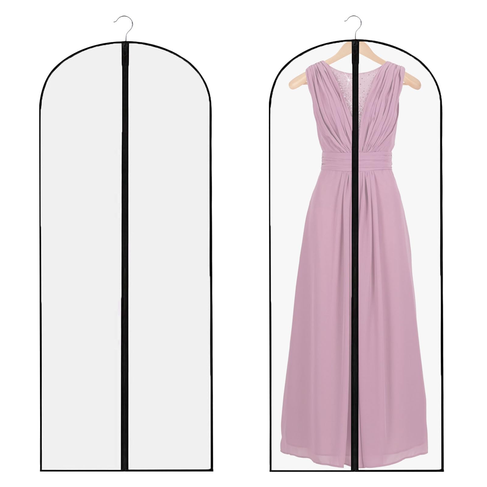 Long Dress Bags Covers,2 PCS Dress Bags Covers Long,Garment Covers Translucent with Zip Waterproof Dustproof,Dress Covers Garment bags Full Length for Long Dress Shirts Suits Jackets Coats Storage