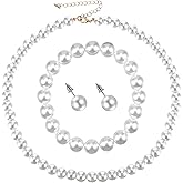 Yolev Pearl Necklace and Earring Set and Bracelet - Faux Pearl Set Jewelry for Women Wedding Bridal Birthday Tea Party - Fashion Classic Costume Jewelry
