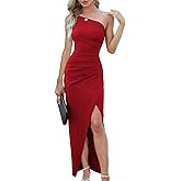 Sarin Mathews Womens One Shoulder Long Formal Dress Sexy Summer Sleeveless Bodycon Ruched Wrap Split Cocktail Dresses