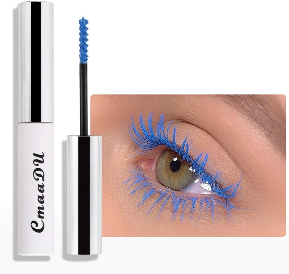 Waterproof Colorful Mascara, 12 Color 4D Fiber Mascara Eyeliner Charming Longlasting Curling Mascara for Eyelash Eye Makeup (Sky Blue)