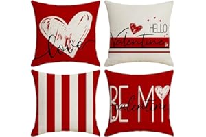 CRCZK Valentines Day Pillow Covers Set of 4, Red Love Pillow Covers 18x18, for Couch Sofa Living Room Outdoor Hello Valentines Day Home Decorations