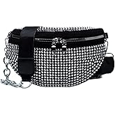 Sparkly Rhinestone Fanny Pack,Leather Waist Packs,Adjustable Belt Bag for Women Club Party Beach Travel (Silver)