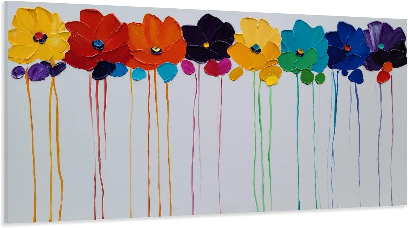 Paintings - YHSKY ARTS Cololful Flower Painting - Abstract Floral Canvas Wall Art - Big Artwork for Livingroom Bedroom Over Bed Sofa Decor