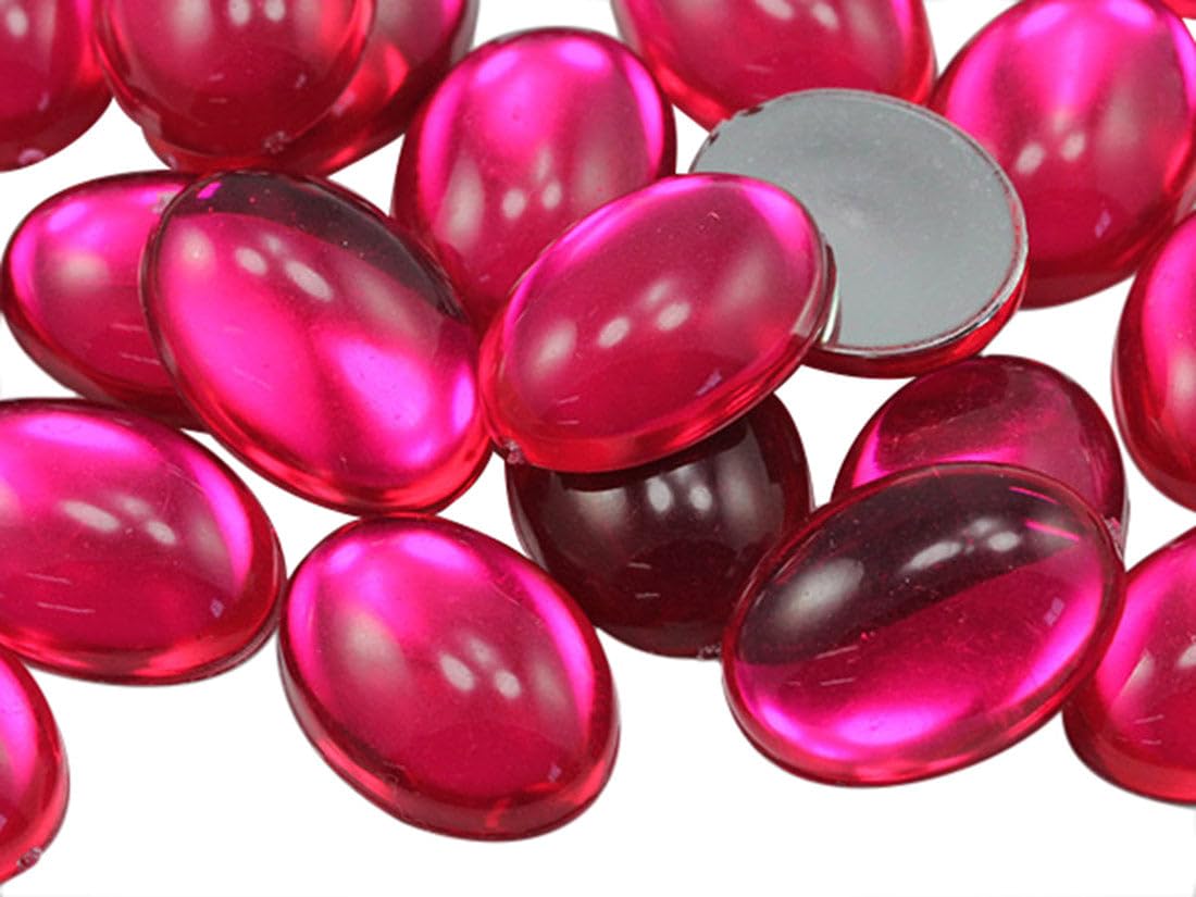 25x18mm Flat Back Oval Acrylic Cabochons Rhinestones Plastic Gems Embellishments for Crafts, Costumes, Card Invitations, Jewelry, Cosplay - 20 Pcs (Pink Fuchsia .MAR09)