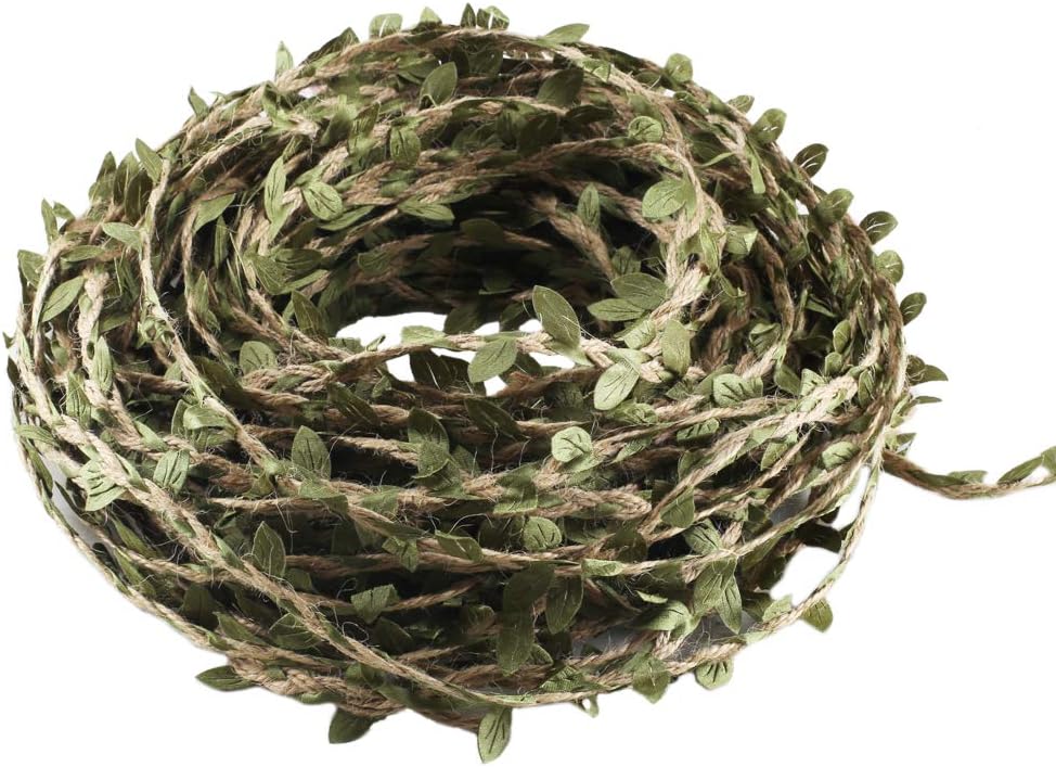 MIHOUNION 4 Roll 65 Ft / 20m Artificial Plants Hanging Ivy Artificial Vines Olive Green Silk Vine Leaves Foliage Leaf for Headband Garland Christmas Wedding Decoration