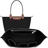 OAikor Felt Longchamp Bag Organizer Insert Compatible with Long Champ Le Pliage L Tote Bag & M Handbags, Zipper Purse Organizer Insert with Cup Holder, 8 Compartments, Custom Divider (Black,L)