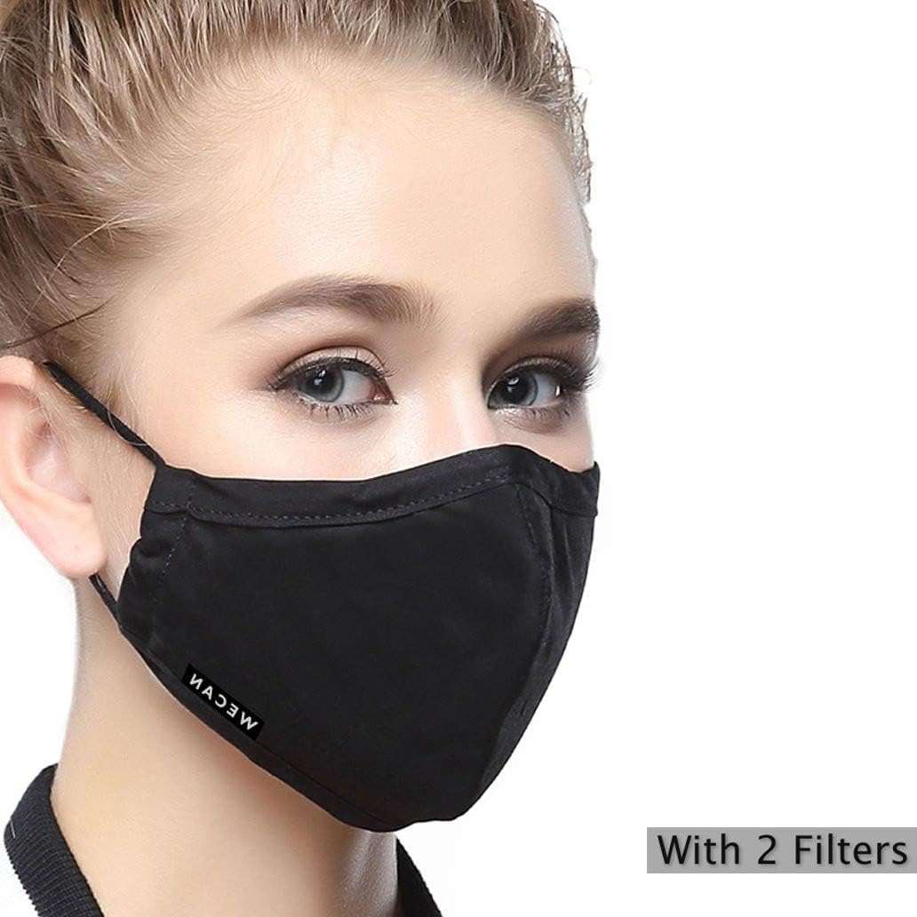 Reusable N95 Mask PM2.5 (One Mask + 2 Filters) Cotton Mouth Masks Replaceable Filter 4 Layer Activated Carbon Filter Insert Dust Mask Washable For Women Black