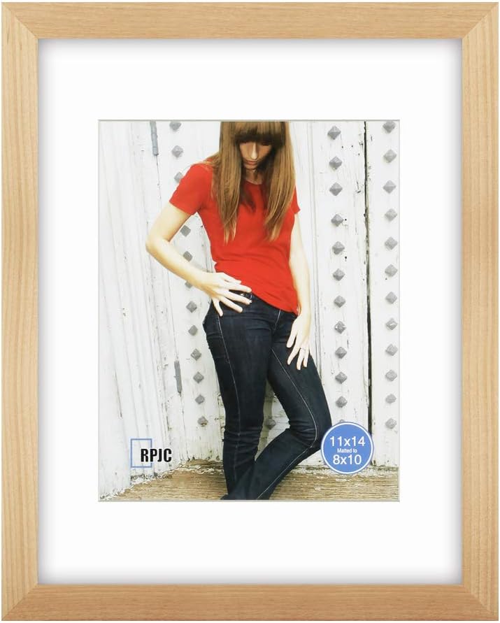 Photo Albums, Frames & Accessories - RPJC 11x14 inch Picture Frame Made of Solid Wood and High Definition Glass Display Pictures 8x10 with Mat or 11x14 Without Mat for Wall Mounting Photo Frame Natural