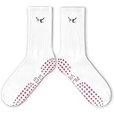 RZQIJ Cute Pilates Socks, Pink Crew Grippy Socks for Studio Reformer Workout Style
