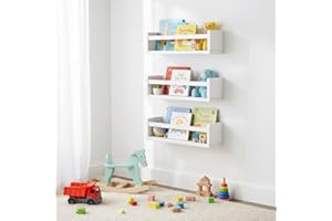 AZSKY Set of 3 Kids Floating Bookshelves White, Wall Mounted Nursery Book Shelves 15.7 Inch(40cm), Ideal Storage & Display Ha