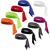 ONEYE 9 Pieces Unisex Tie Headbands Tie Back Bandanas Sport Head Tie Solid Hair Band Athletic Sweatbands for Tennis Ninja Karate Running Basketball Yoga Cycling