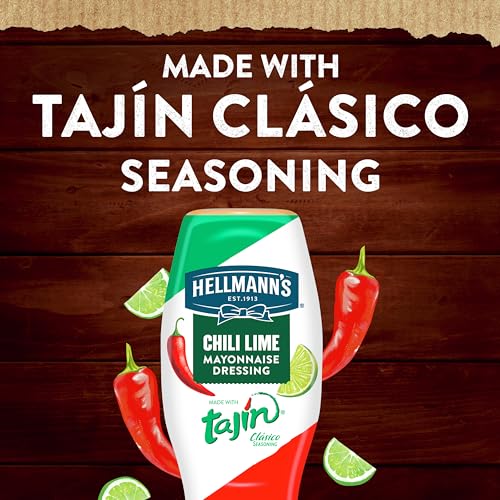 HELLMANN’S MAYONNAISE DRESSING CHILI LIME FOR GRILLED CORN, TACOS, GRAIN BOWLS & MORE,WITH TAJÍN CLÁSICO SEASONING, REAL INGREDIENTS & NO ARTIFICIAL FLAVORS, 11.5 OZ