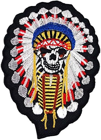 Native Indian Chief Skull Skeleton Embroidered Iron on Patch