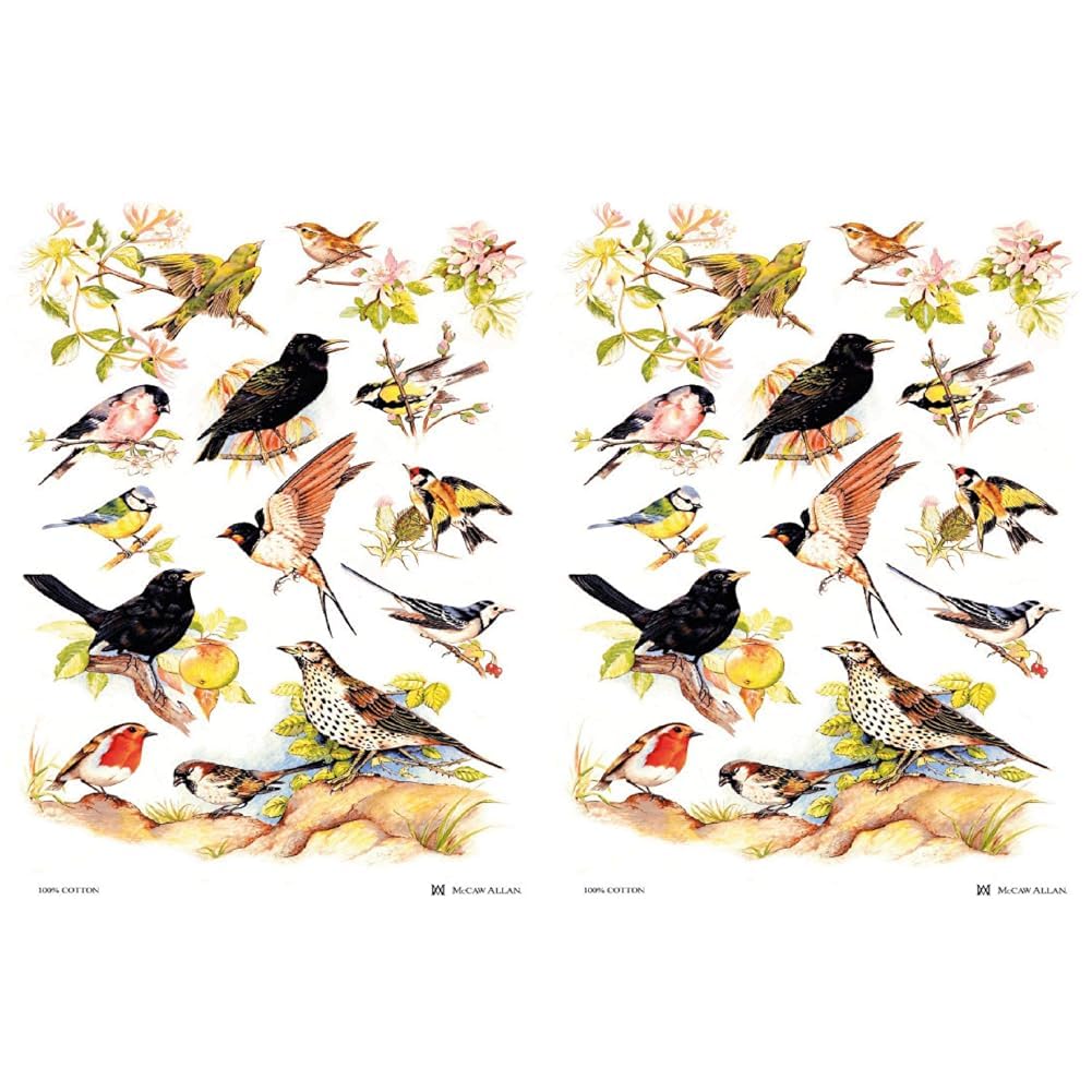 Samuel Lamont British Birds Cotton Tea Towel, White, One Size (Pack of 2)