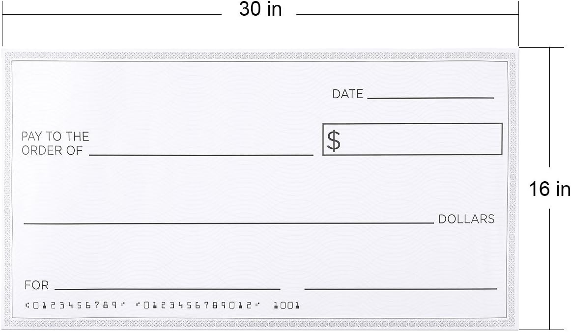 Blue Panda Giant Checks - 5-Count Paper Giant Fake Novelty Checks, Large Presentation Checks for Endowment Award, Donations, and Fundraisers, Each Big Check Measures 30 x 16 Inches : Office Products