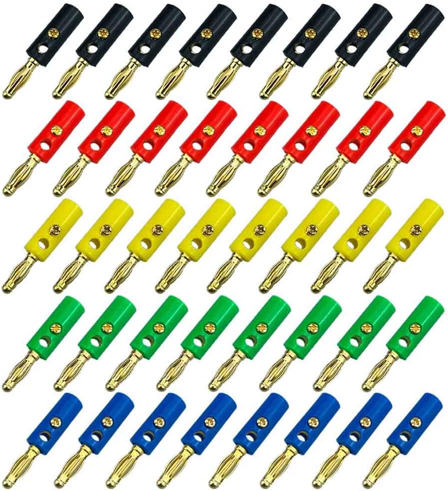 QitinDasen 40Pcs 4mm Banana Plug, Gold Plated Banana Plug Connector, for Speaker Audio/Video Receiver
