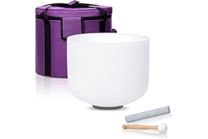 CALM CLANG 8 Inch B Note 432hz Crown Chakra Crystal Singing Bowl Healing Pure White with Carrying Case and Rubber Mallet Suede Strikers Oring