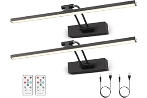 Elavika 2 Pack Picture Light Battery Operated for Wall, 16" Wireless Art Light for Painting with Remote, Timer, 5200mAh Rechargeable Cordless LED Gallery Lighting, Frame Lights Black