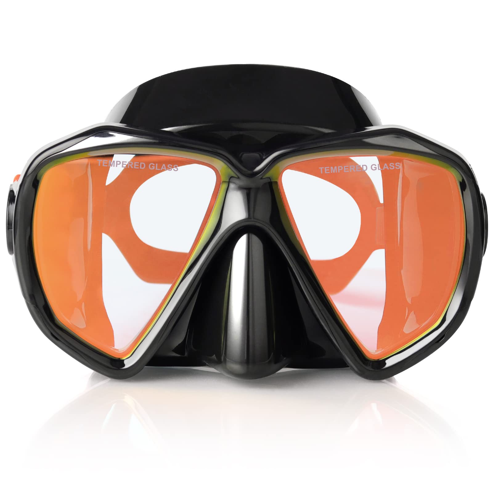 Snorkel Diving Mask Panoramic HD Swim Mask, Anti-Fog Scuba Diving Goggles,Tempered Glass Dive Mask Adult Youth Swim Goggles with Nose Cover for Diving, Snorkeling, Swimming (Black Frame-Red Lens)