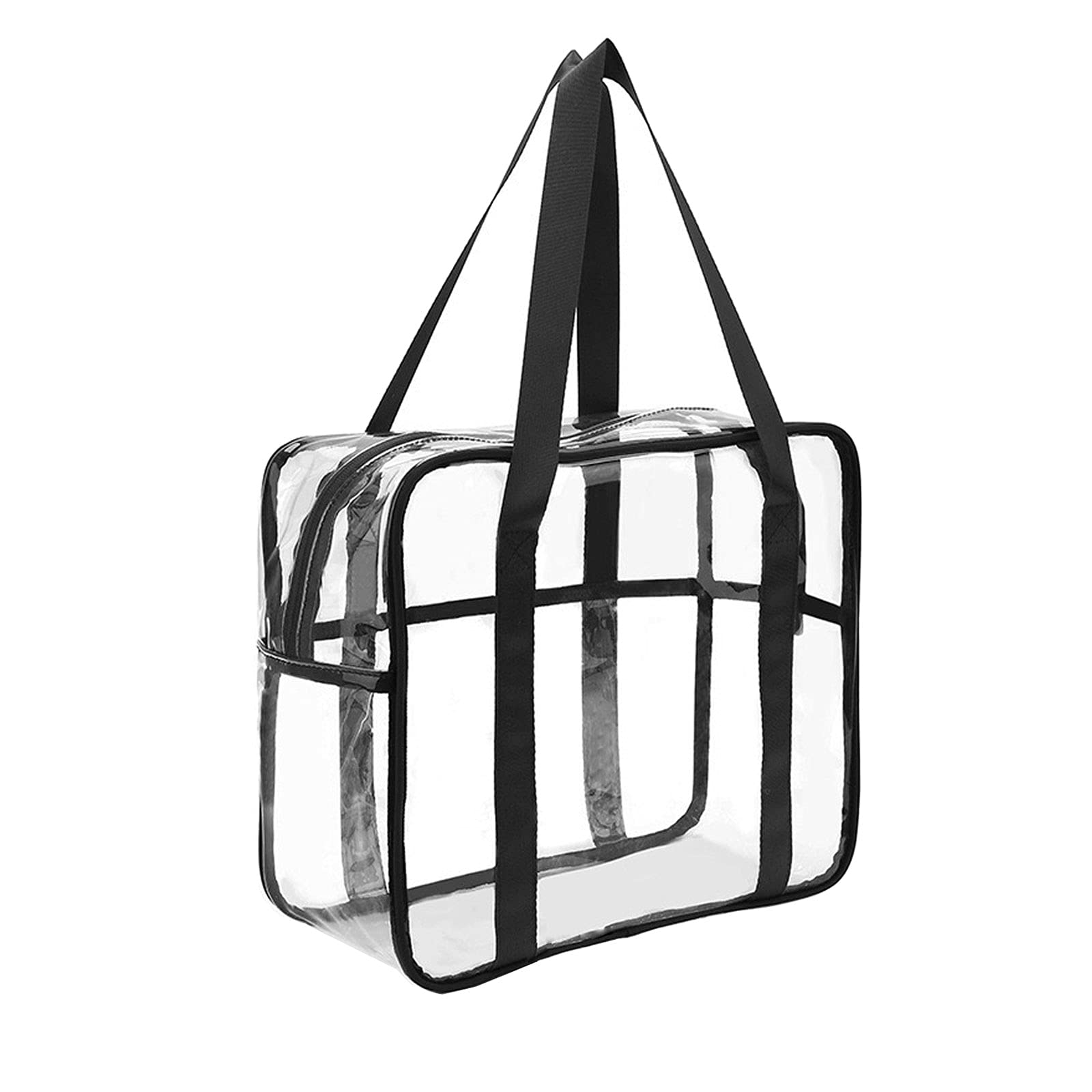 FIYUK Clear Toiletry Bag Transparent Cosmetic Makeup Beach Tote Bag Lightweight Waterproof Organizer Large Storage (Black)