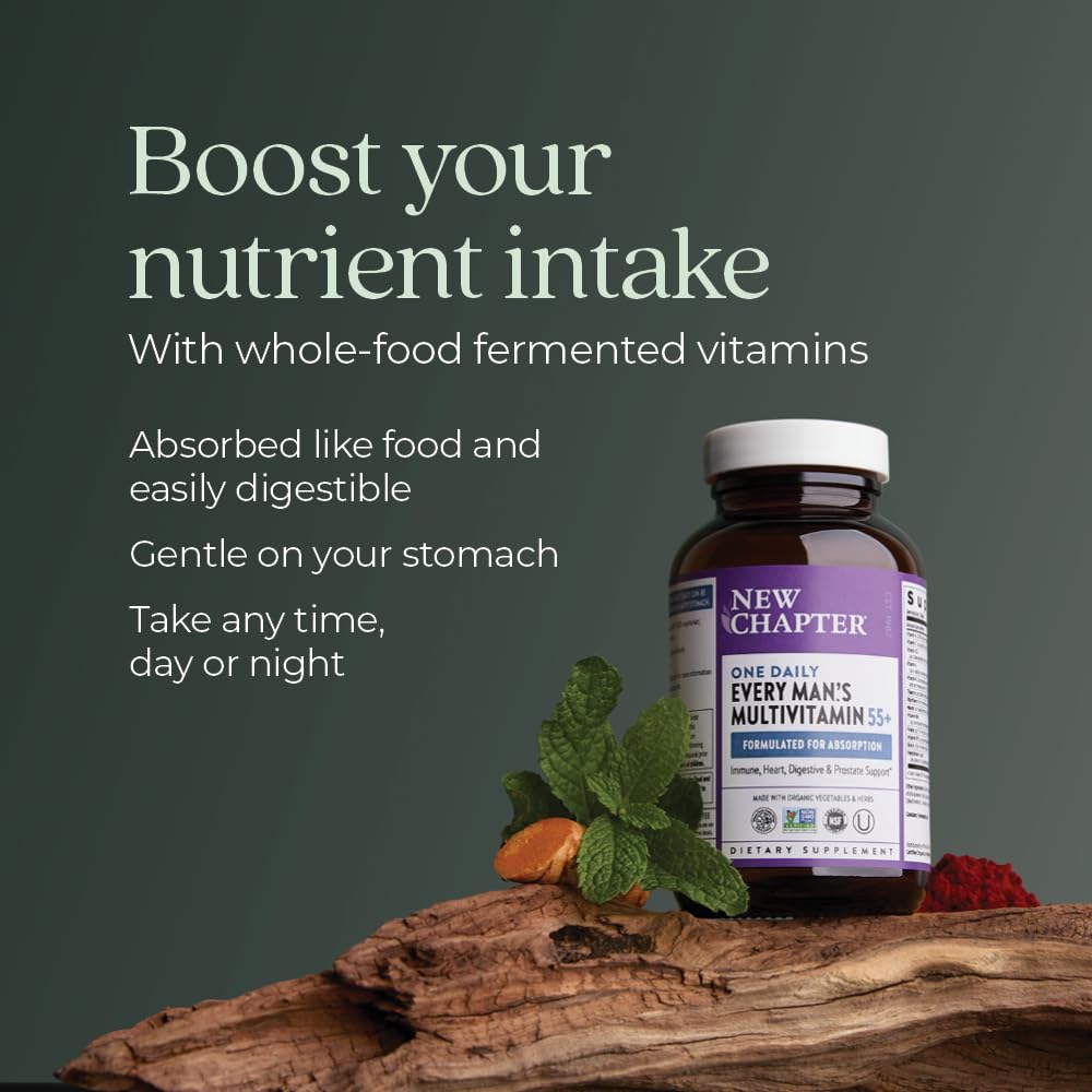 New Chapter Men's Multivitamin 50 Plus for Brain, Heart, Digestive, Prostate & Immune Support with 20+ Nutrients + Astaxanthin - Every Man's One Daily 55+, Gentle on The Stomach - 72 ct