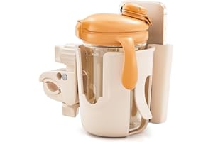 Li & Zhao Universal Stroller Cup Holder - 2-in-1 Wheelchair Cup Holder Adjustable Bike Drink Holder with Phone Holder Accesso