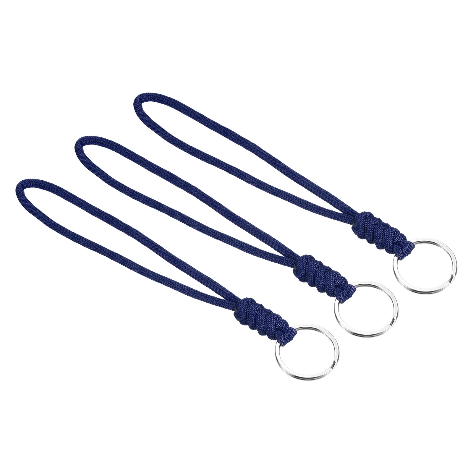 PATIKIL Paracord Lanyard with Keyring 8 Inch, 3 Pack Wrist Keychain Cord Metal Hook Strap for Keys Whistle ID Card Badge Holder, Blue