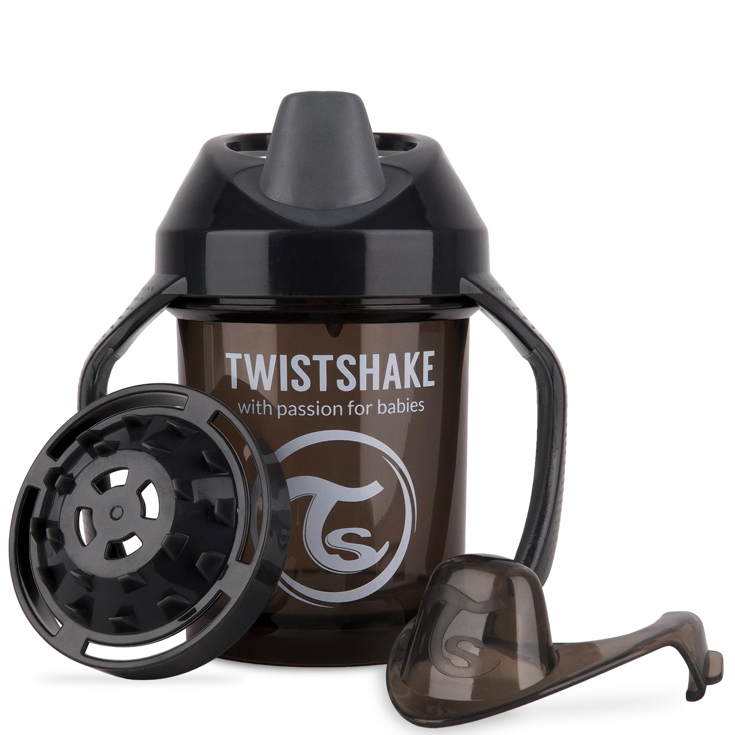 Twistshake Non-Spill Mini Baby Sippy Cup with Soft Spout and Fruit Mixer - 230ml | Leak Proof Baby Weaning Cup | BPA-Free Baby Sippy Cup | Training Sippy Cup for Kids | Learning Baby Water Bottle | Black