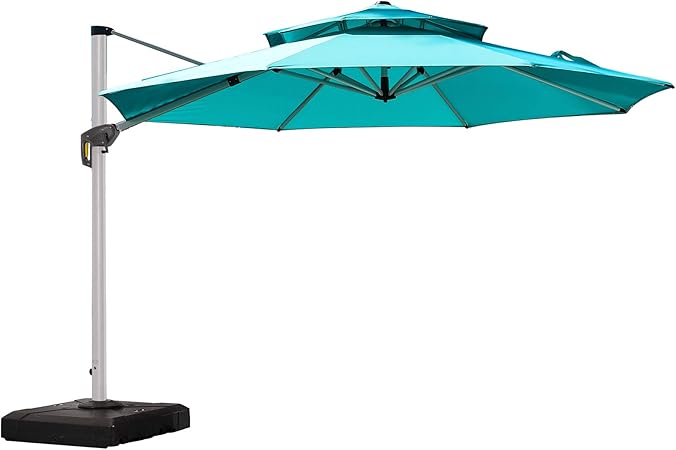 Amazon Com Purple Leaf 12 Feet Double Top Round Deluxe Patio Umbrella Offset Hanging Umbrella Outdoor Market Umbrella Garden Umbrella Turquoise Blue Garden Outdoor