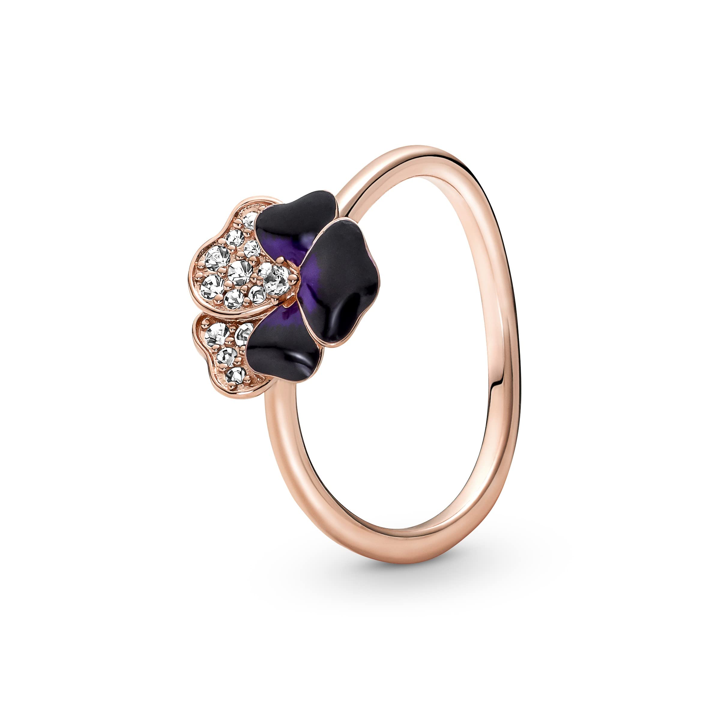 Pandora Pansy 14k rose gold-plated ring with clear cubic zirconia and shaded blue and violet enamel 180764C01