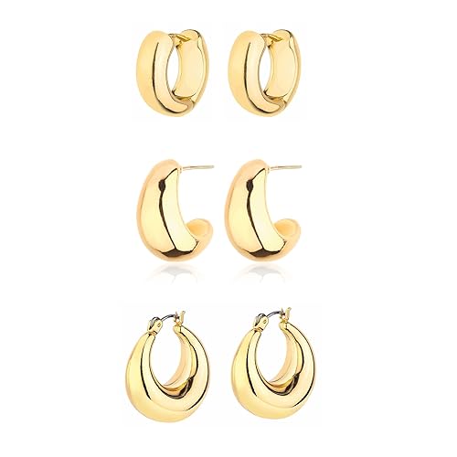 Gold Chunky Hoop Earrings Set for Women, 14K Gold Plated Twisted Huggie  Hoop Earring Hypoallergenic, Thick Open Hoops Set Lightweight in Oman  Whizz