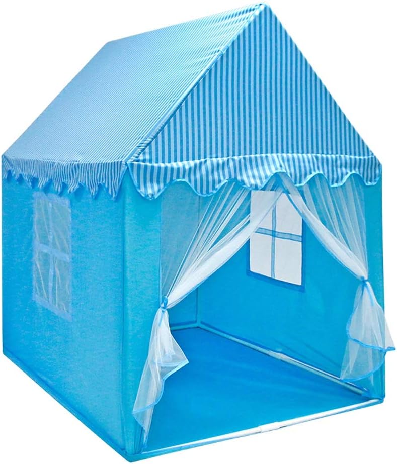 Kibten Modern Blue Stripe Cotton Child Teepee Game Toy House Little Girl Princess Castle Tent Large Kids Play Tent Children Reading Corner Portable Indoor Outdoor Playhouse with Windows