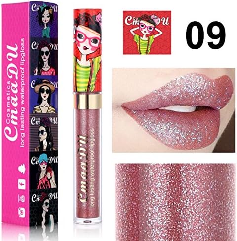 Jewby Women Glitter Lipsticks, Glitter Waterproof Long Lasting Vivid Colorful Lip gloss Glitter Shimmer Lipstick Lip Kit (09#)