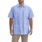 HOLCADA Mens Guayabera Shirts for Men Casual Short Sleeve Shirts with Snap Buttons and Four Pockets