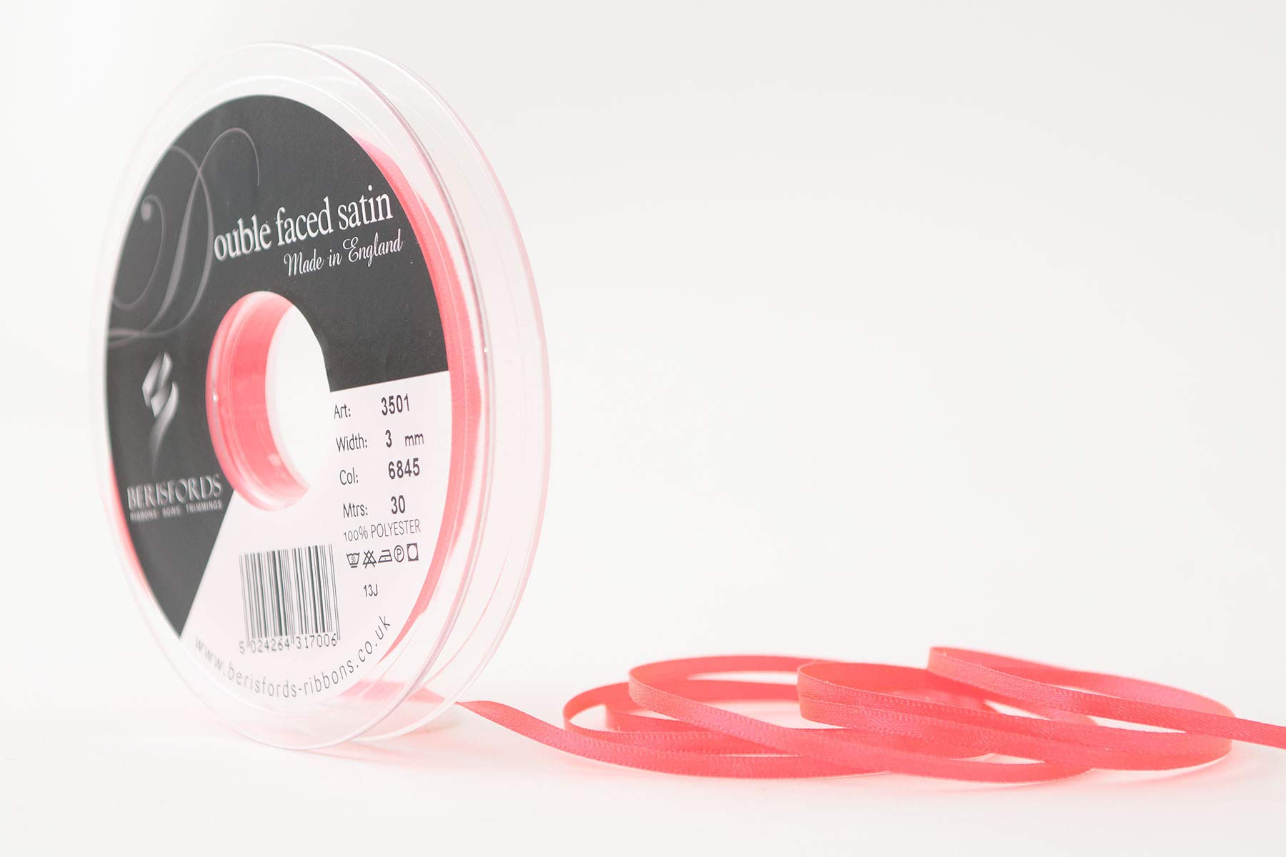 Berisfords Ribbon, Flo Pink, 3 mm — image 1