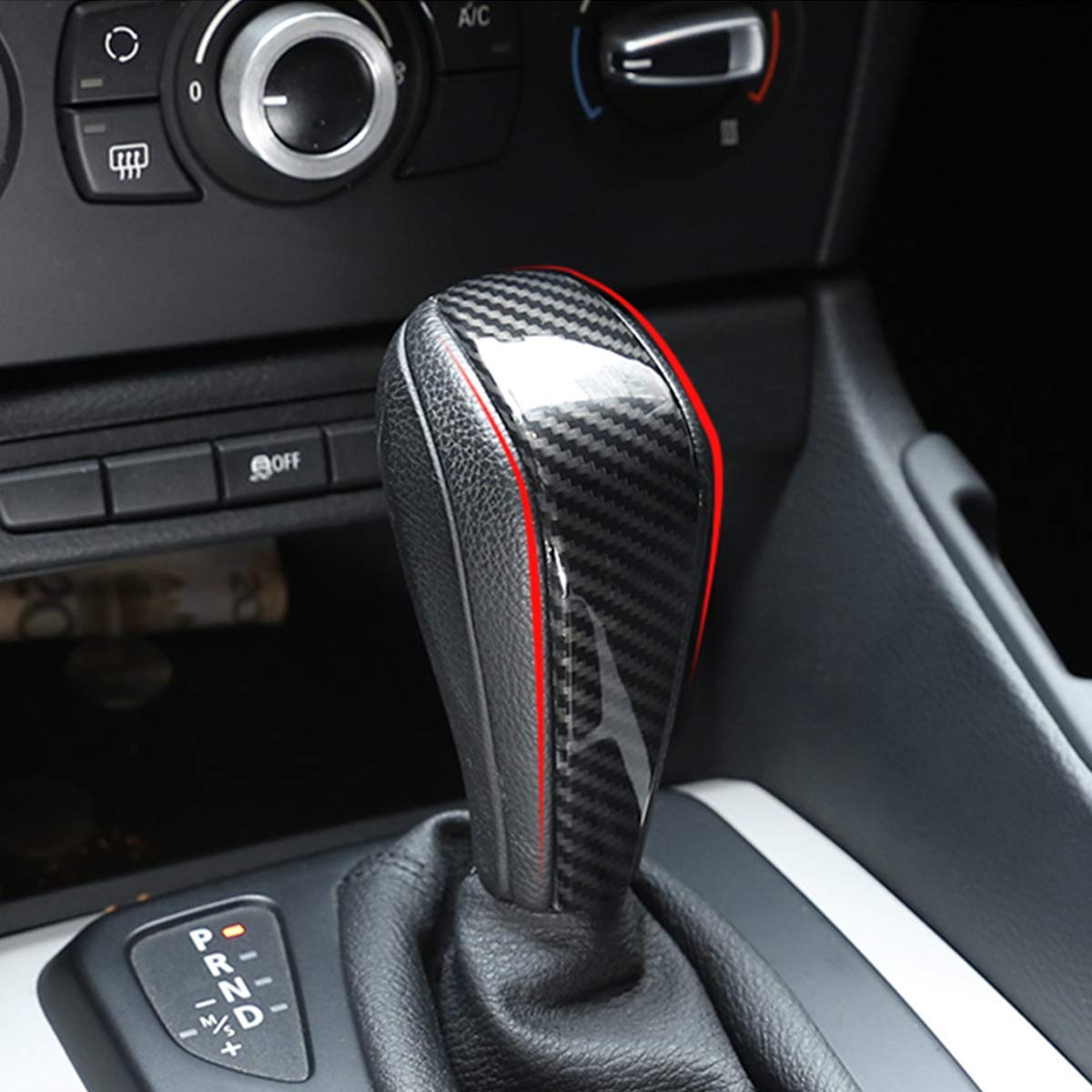 YIWANG Carbon Fiber Style ABS Car Center Gear Shift Head Cover Trim for E48 E61 E64 E65 E85 E86 E53 E81 E82 E87 E90 E91 E92 E93 F01 E87 1 Series 5 Door Hatchback