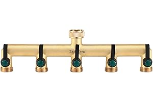 ZaakWang Brass Garden Hose Splitter, 5 Way Spigot Splitter, Heavy Duty Hose Tap Splitter Connection with 5 Individual On/Off Valve and Extended Handle, 3/4 inch Male Thread Water Outlet