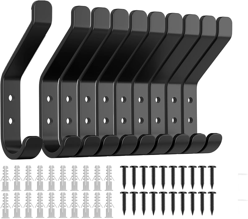 Josmimic 10 Pack Aluminum Wall Hooks 10 kg Screw In Black 10 cm