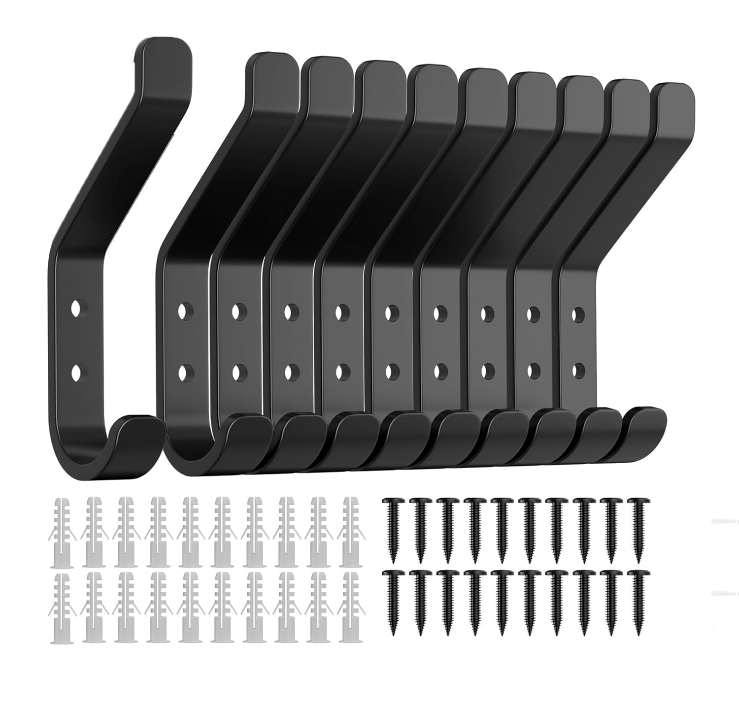 Josmimic 10 Pack Aluminum Wall Hooks for Hanging: 10KG Metal Strong Hook with Screw, Individual Hangers for Clothes Coat Towel, for Bathroom Door, Black 10cm