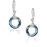 Volcano Rose/Star Crystal Sterling Silver Circle Dangle Leverback Earrings - Austrian Crystal Jewelry - Birthday Gifts for Women