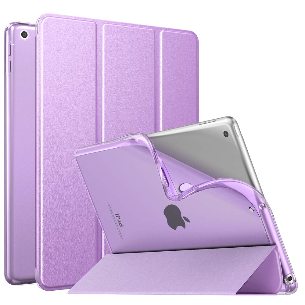 MoKo Case for iPad 9th Generation 2021/ iPad 8th Generation 2020/ iPad 7th Generation 2019, Soft Translucent TPU Frosted Back Cover Slim iPad 10.2 inch Case with Stand, Auto Wake/Sleep, Purple