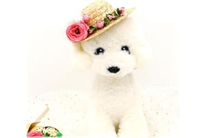 NACOCO Cat Hat Sunflower Straw Hat Handcrafted Rose Lovely Sun Cap Accessories for Small Dogs and Cats Photograph (M, Pink)