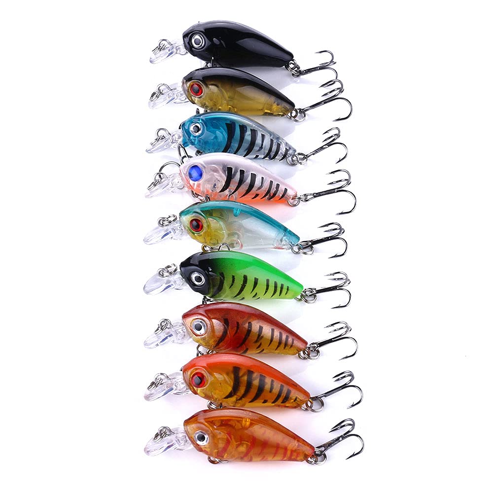 GudGmtoy 9Pcs Fishing Lures Set Life-like Minnow Baits Kit Crankbaits Fishing VIB Lures Kit Swimming Swimbait for Trout Bass Perch Pike Salmon Fishing with Tackle Box